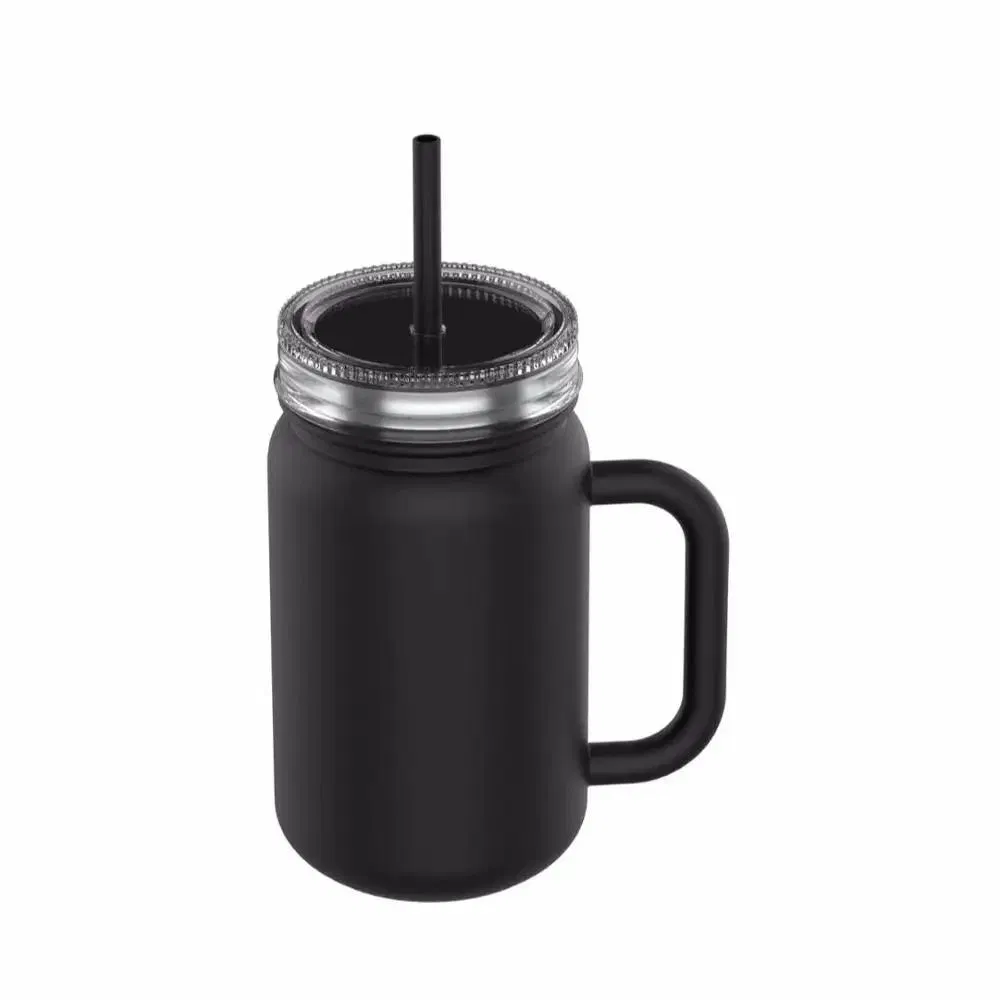 Double Wall Stainless Steel Drinking Travel Mason Jar Mug with Handle