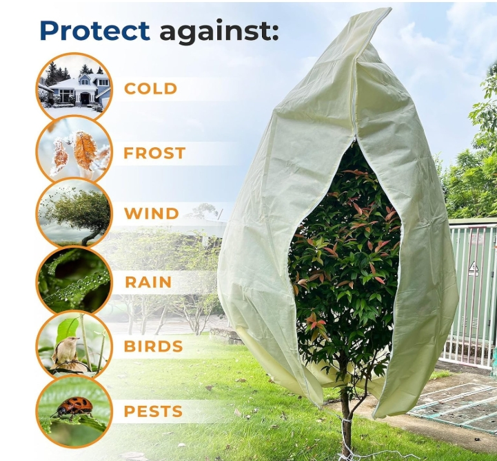 Plant Covers Freeze Protection Frost Cloth for Outdoor Plants Thickened Winter Tree Covers with Zipper Drawstring