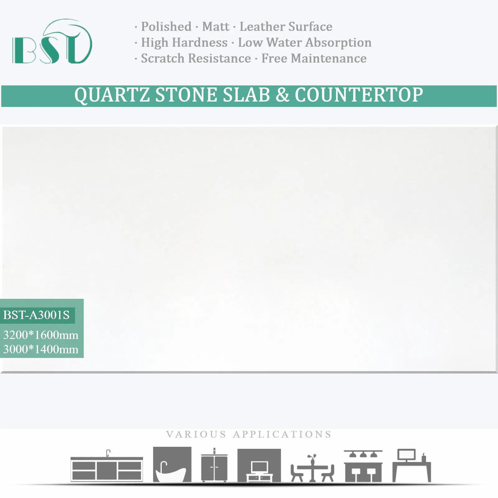 Super White Silica Free Stone Benchtops and Vanity Tops with No Silica