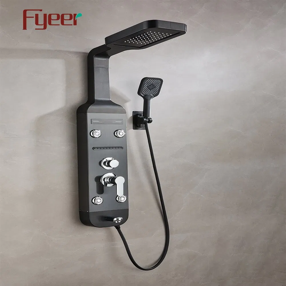 Fyeer Black Shower Panel with Ceramic Cartridge and Alloy Handles