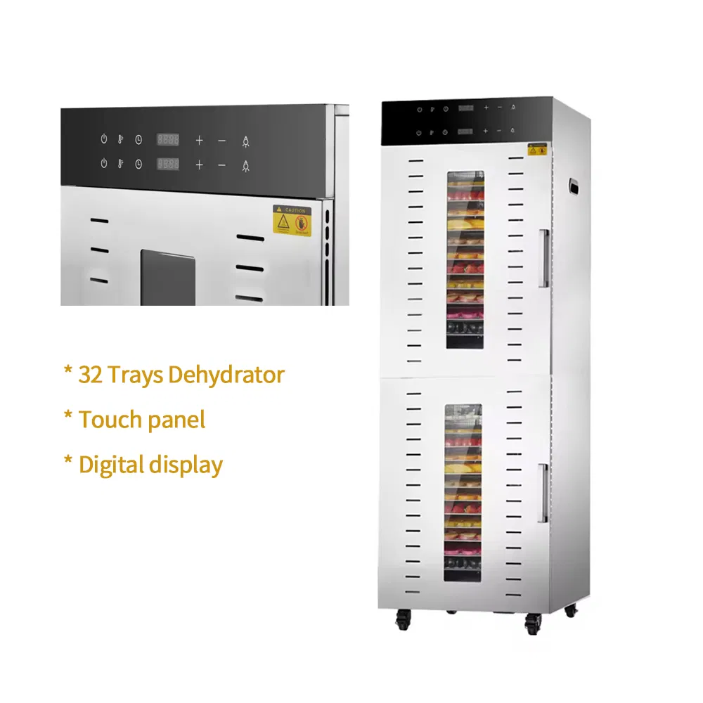 Stainless Steel Double Rooms Touch Control 32 Trays Commercial Dryer Food Dehydrator