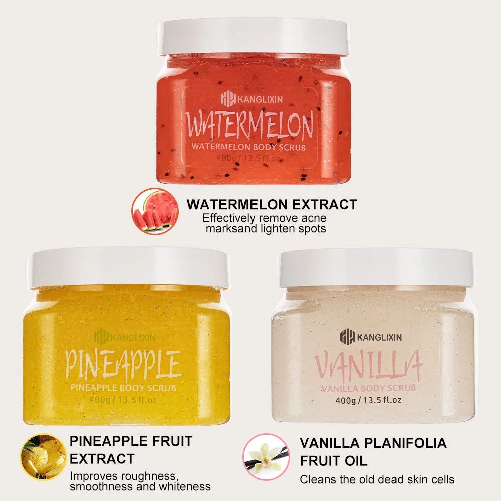 Wholesale Private Label Skin Care Green Tea Suger Pineapple Rose Fruit Exfoliator Whitening Lightening Coconut Coffee Brightening Hand Foot Face Body Scrub