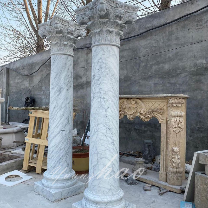 Outdoor Natural Stone Roman Pillars Building Material Hand Carved Polished Italy Marble Solid Roman Column
