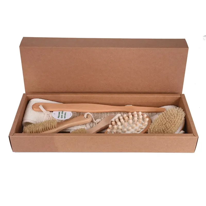 6PCS Set Hot Sell Natural Boar Bristle Long Handle or Handhold Set Detachable Design Massage Bath Brush for Body Care Brush