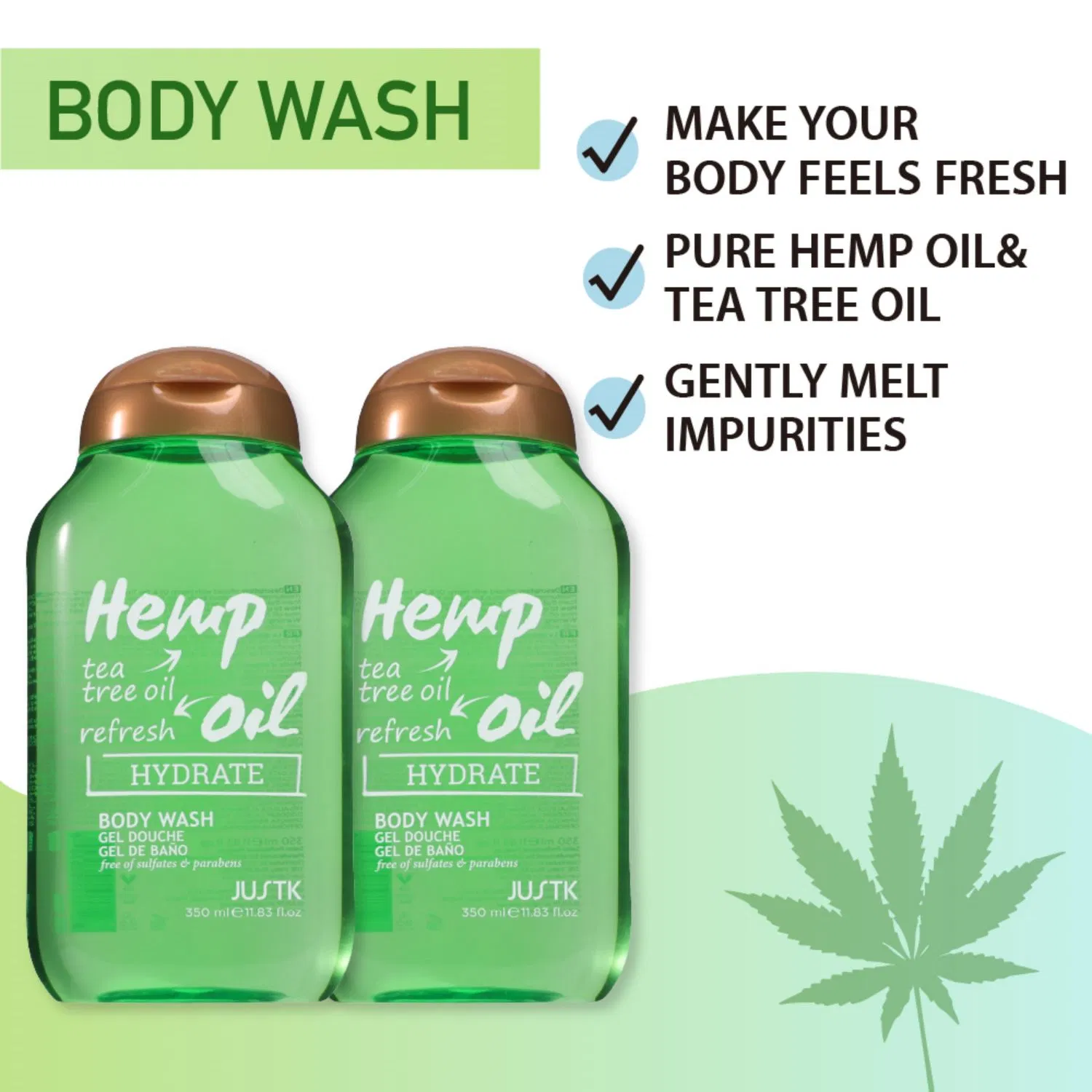 Justk Skin Care Hemp Oil & Tea Tree Oil Body Wash Shower Gel