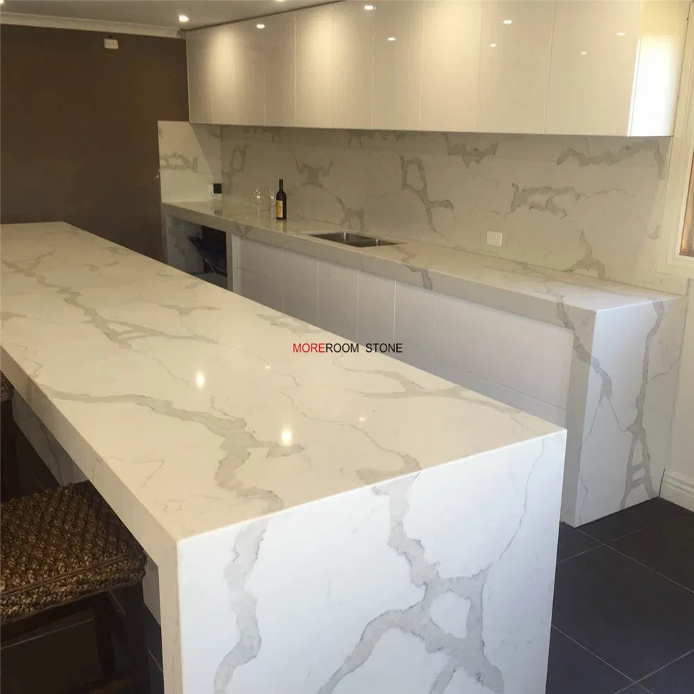 Engineered Quartz White Calcutta Marble Counter Top for Kitchen Island