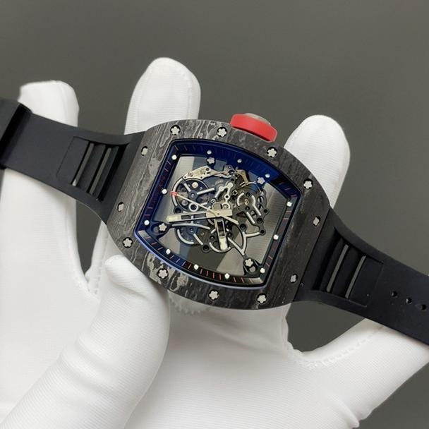 Mechanical Watch Luxury Large Dial Black Carbon Fiber Wine Barrel Shaped Hollow out Shockproof Sports Waterproof Automatic Men's Watch