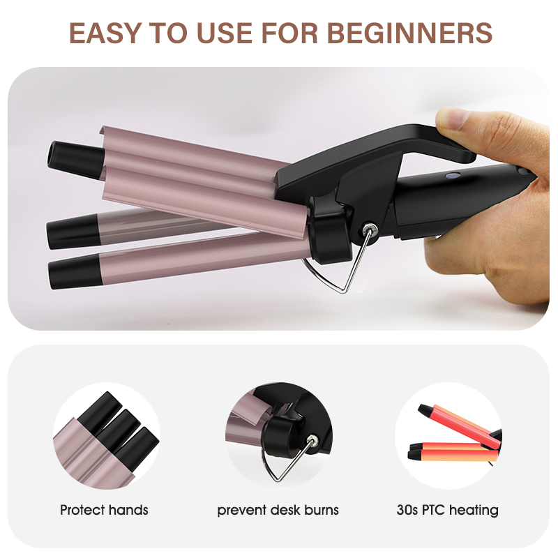 Three Tube Ripple Hair Curling Iron Curler Large Diameter Anti-Static Anti-Scald Electric Hair Curler