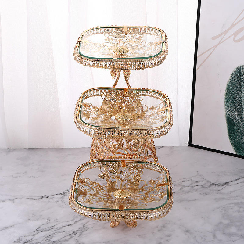 Craftsmanship Carving Fruit Basket 3-Layer Fruit Gold Fruit Basket