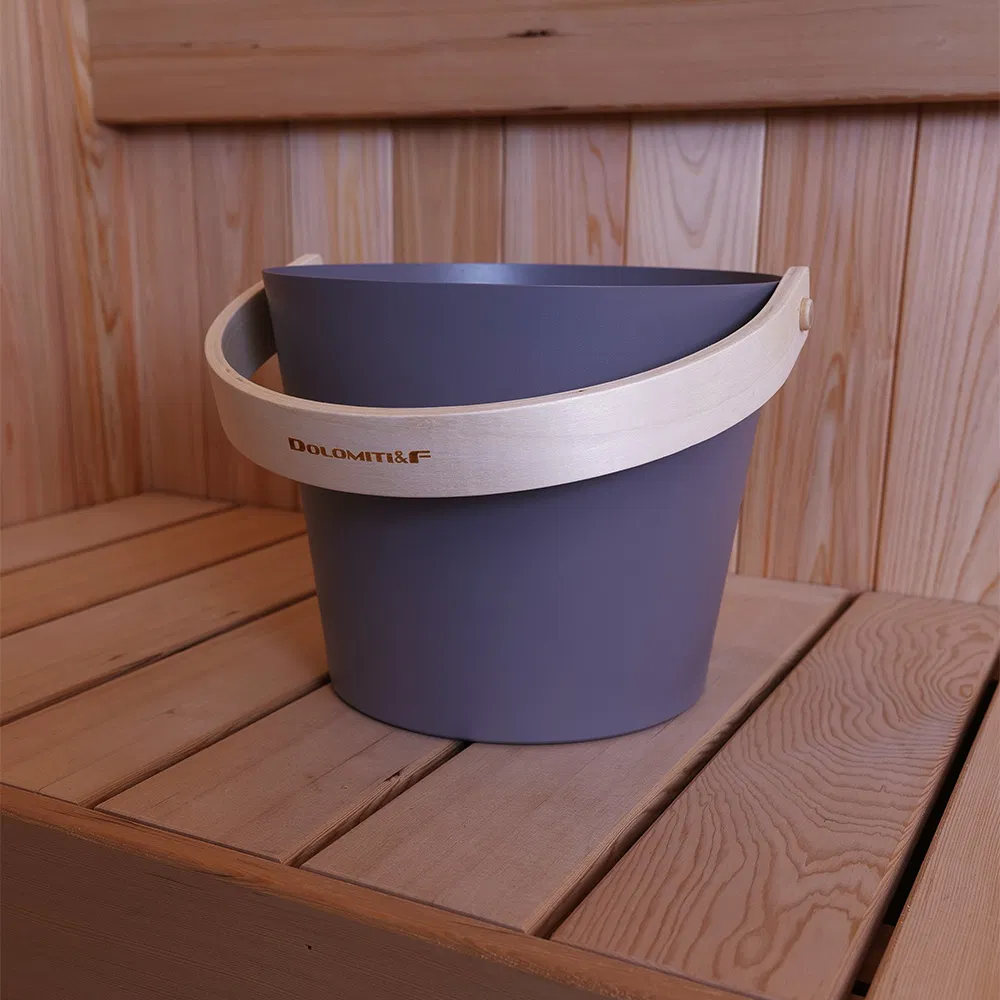 Luxury Sauna Room Bucket and Ladle Kit in Brown Wood
