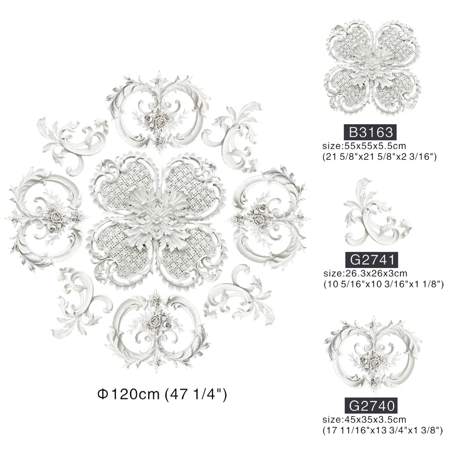 Auuan Decorative Factory Waterproof Plaster PU Ceiling Rose Tiles