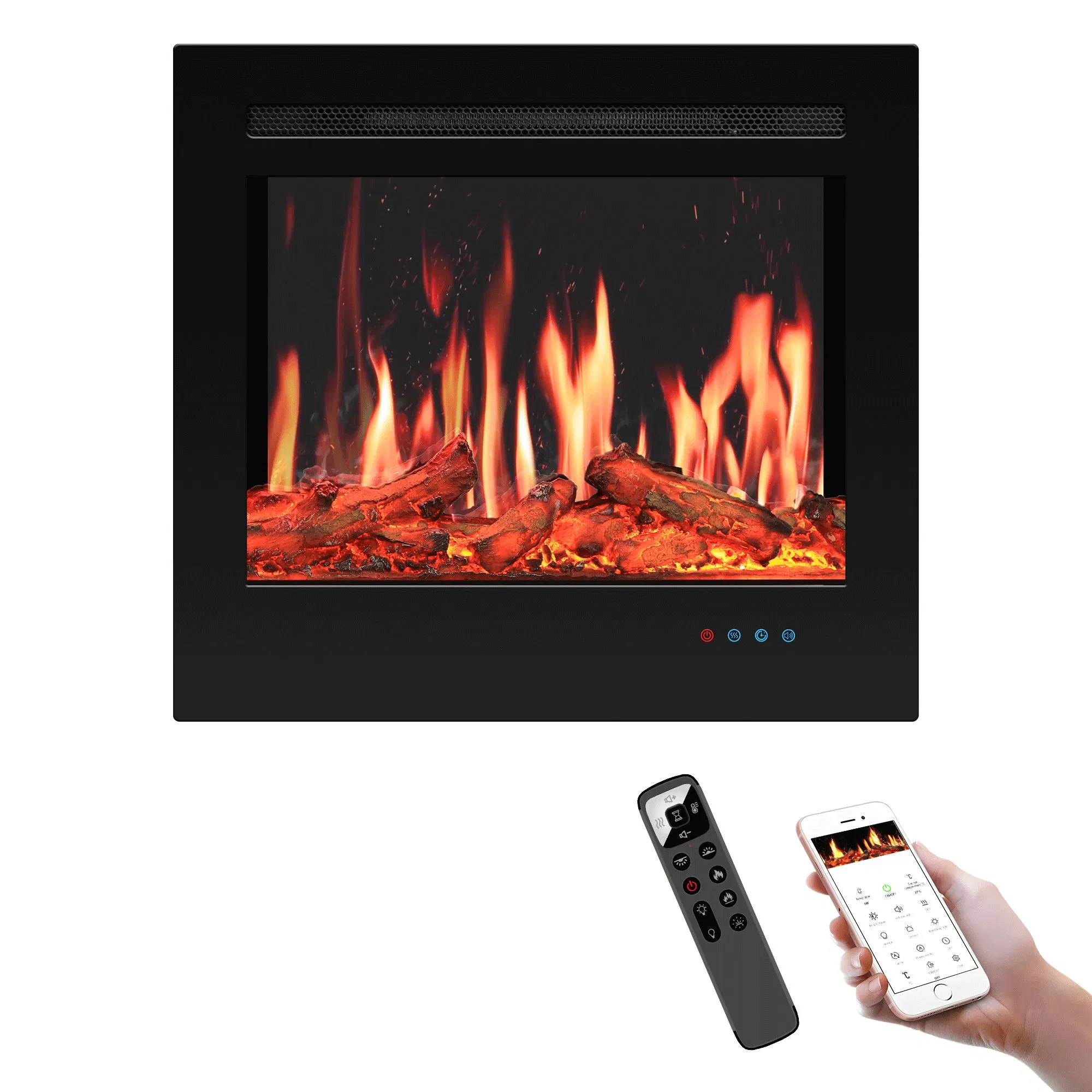 Smart Multi-Color Flame Electric Fireplace with Adjustable Sound, 3D LCD Realistic Flames, Wall Mounted Design for Home and Office Use