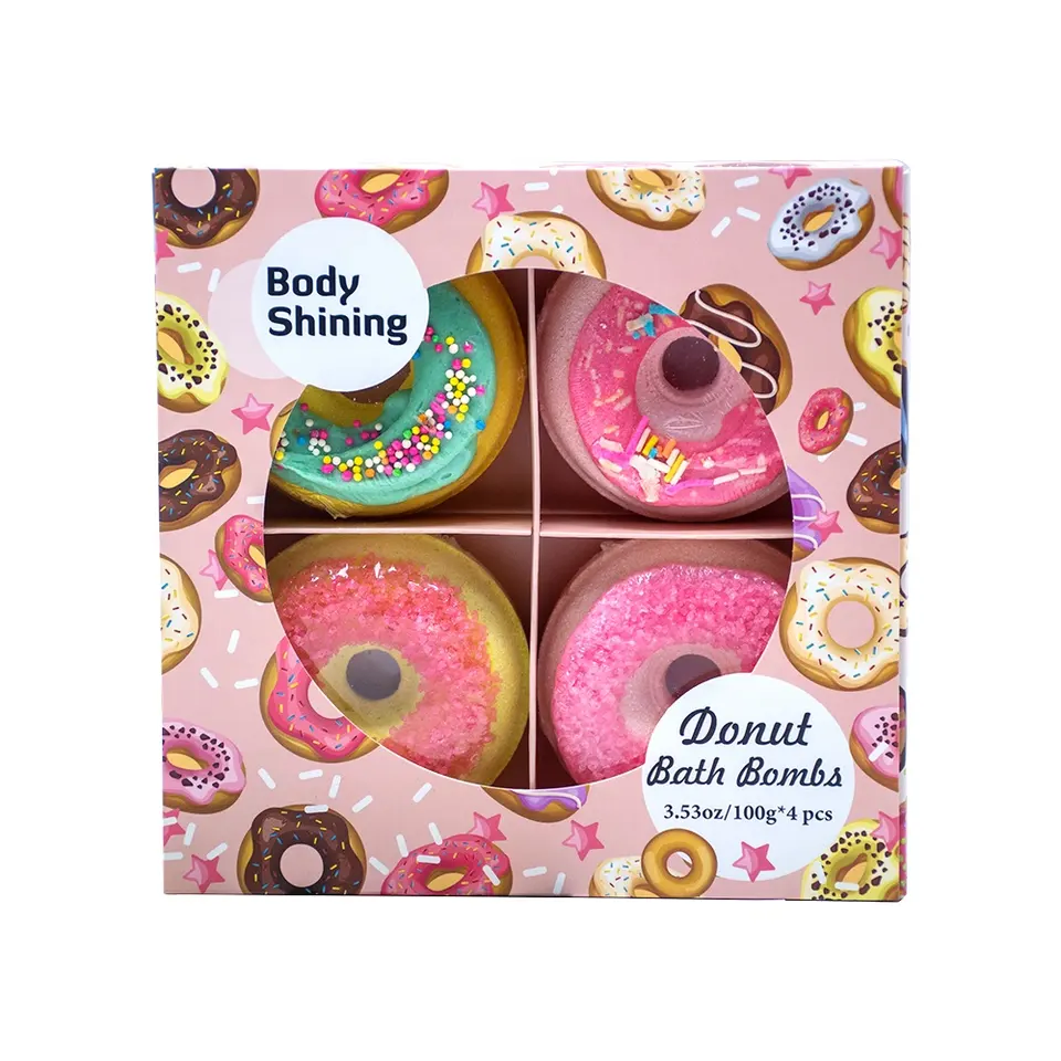 Wholesale 4 Pack Bath Bombs Organic Colorful Doughnut Shape Vegan Bath Fizzer Donut Bath Bombs