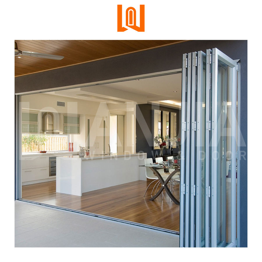 Wanjia Wholesale Custom Exterior Double Glazing UPVC Folding Glass PVC Folding Door