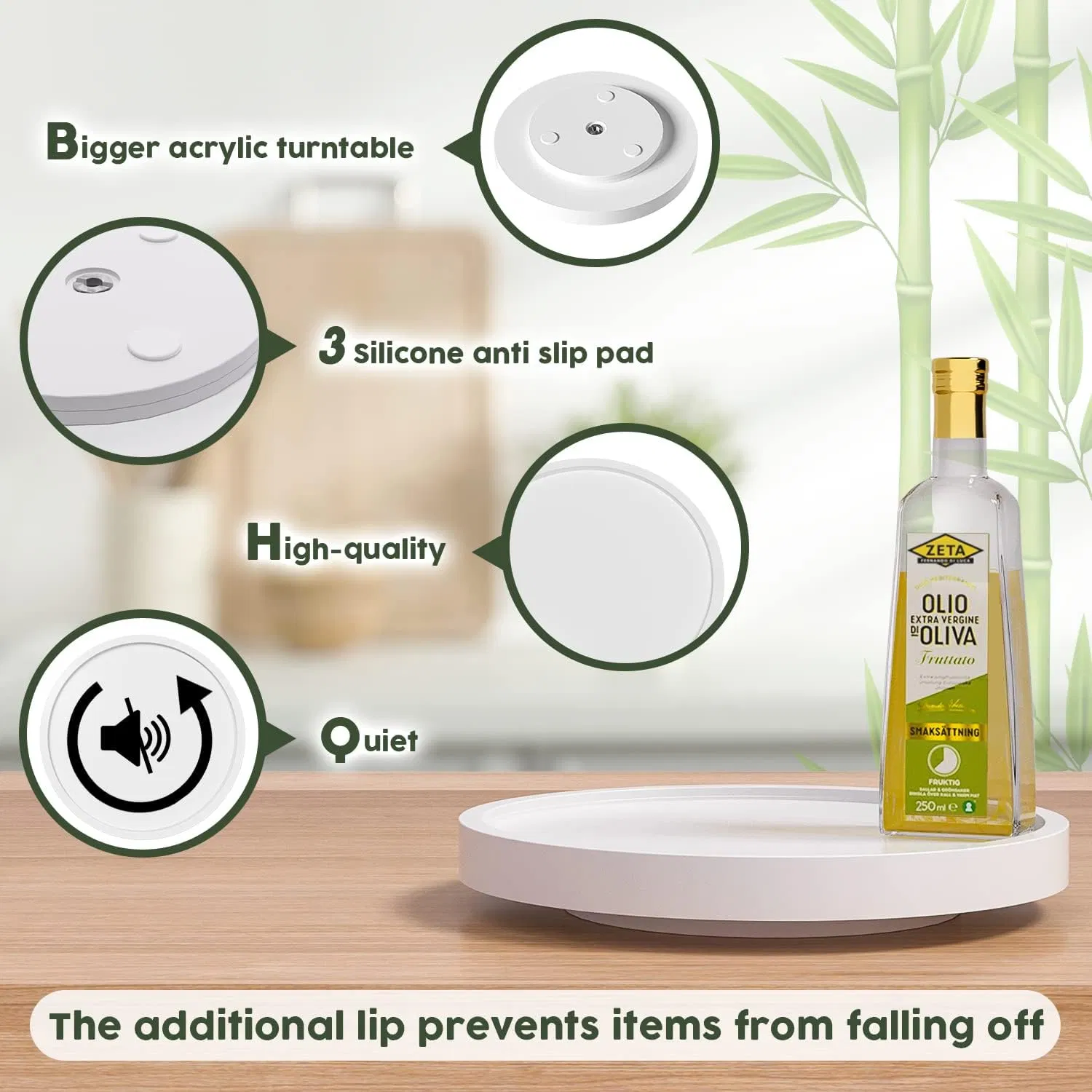 Bamboo, Household Round, Can Rotate 360 Degrees Living Room Kitchen, Finishing Tray