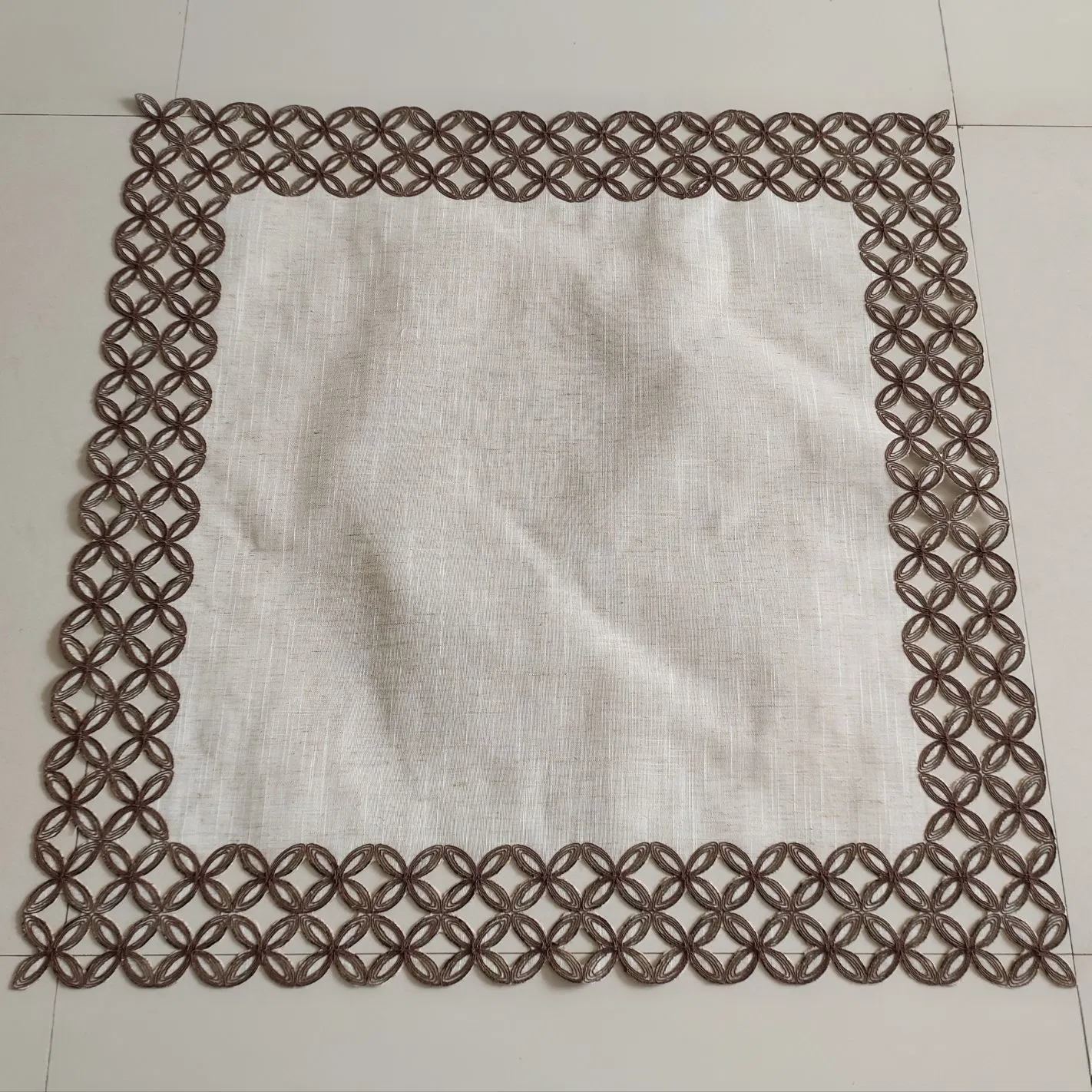 Geometrical Pattern Brown Rope Embroidered Tablecloth