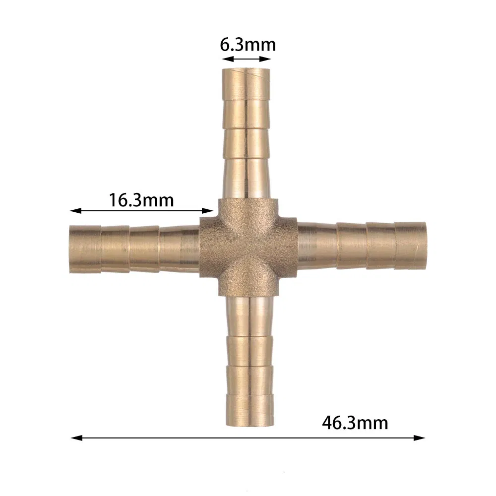 X Type 4 Way 4 6 8 10 12mm Hose Connector Brass Barb Pipe Fitting Joint Copper Barbed Adapter Coupling Pneumatic