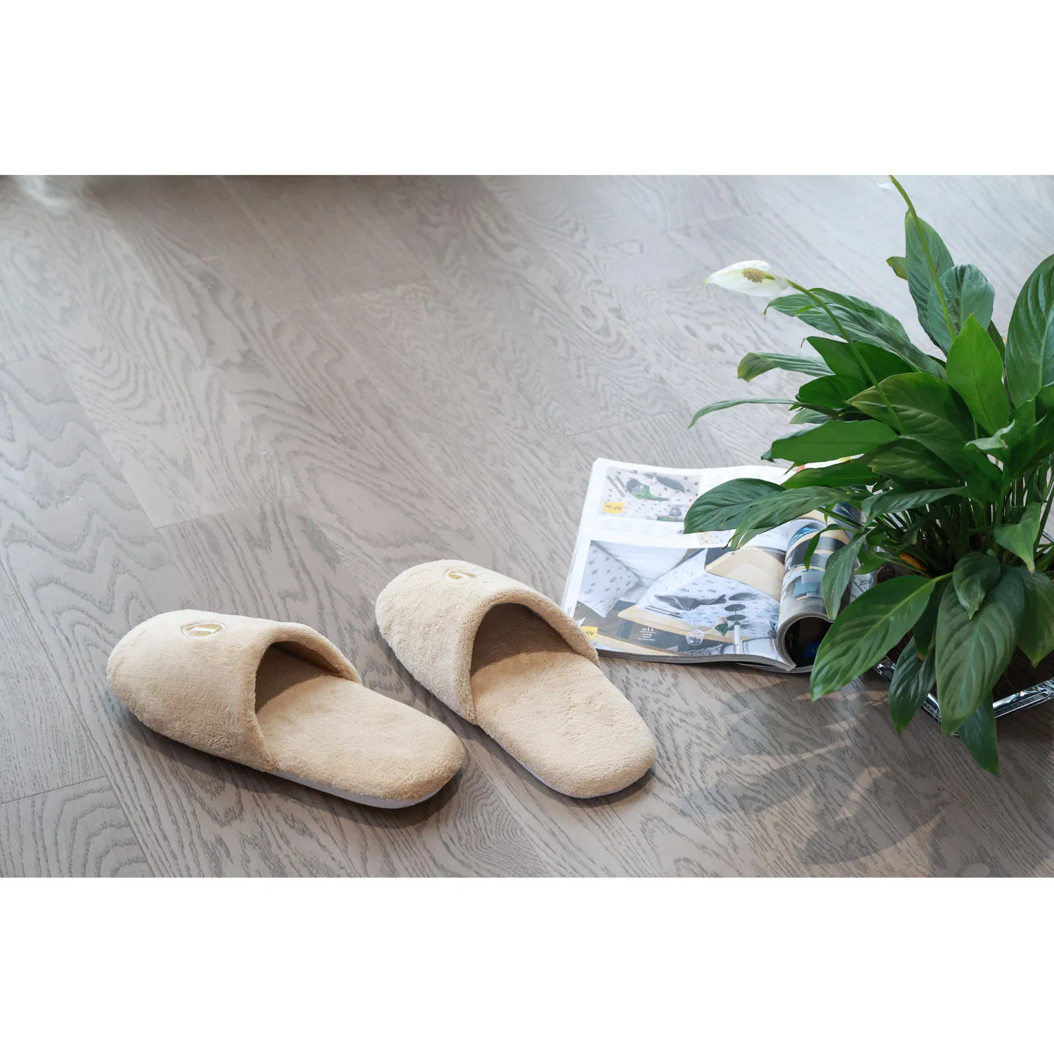 Closed-Toe Thickness-Sole Coral Fleece Slippers Fabric with Plastic DOT Sole for Hotel Resort SPA Purchase Customized