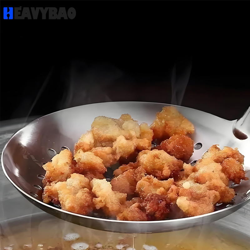 Heavybao Stainless Steel Restaurant Kitchenware Slotted Frying Spoon Ladle with Long Handle