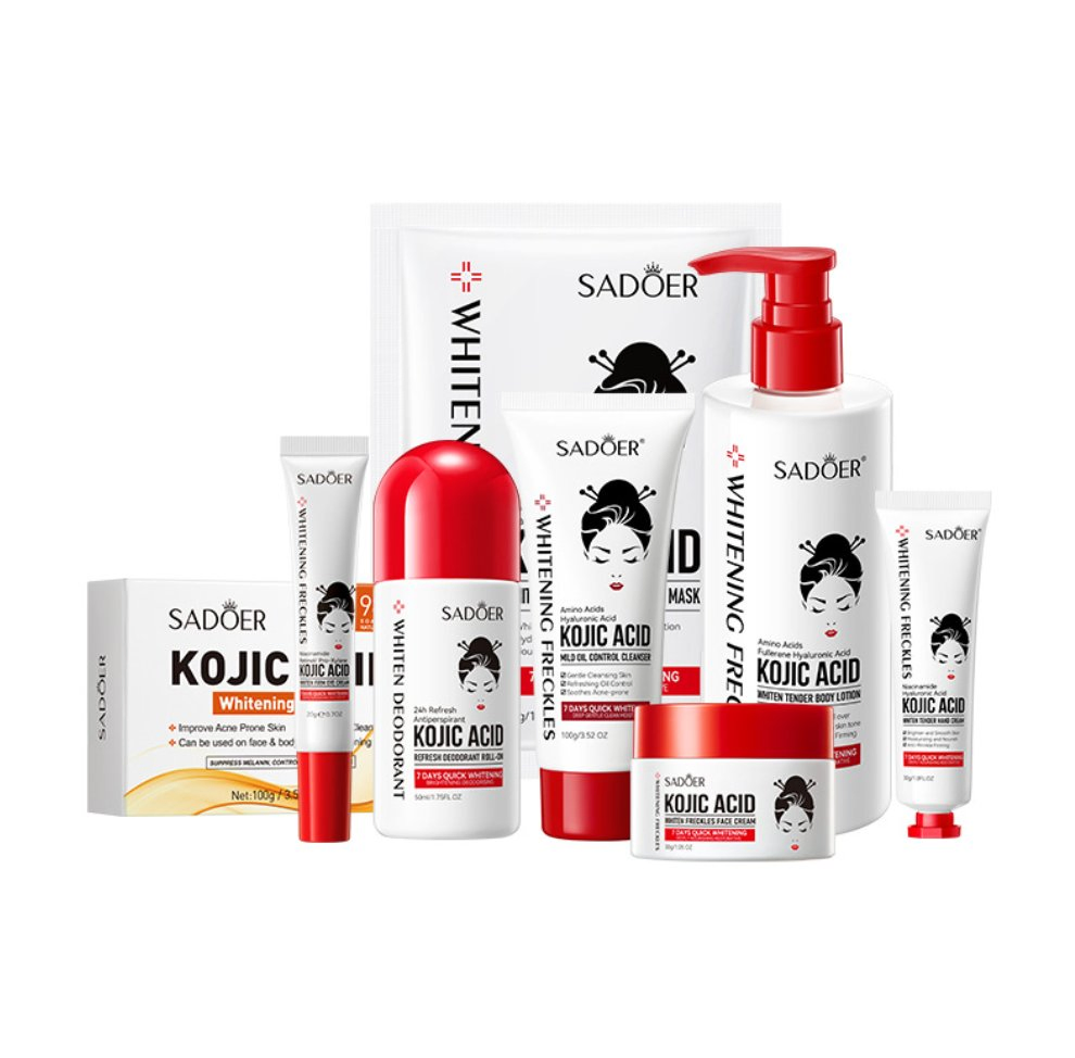 Kojic Acid Face Cleanser Deep Beauty Facial Kit Products Kojic Acid Moisturizing Remove Black Spots Face Serum Whitening Brightening Kojic Acid Skin Care Set