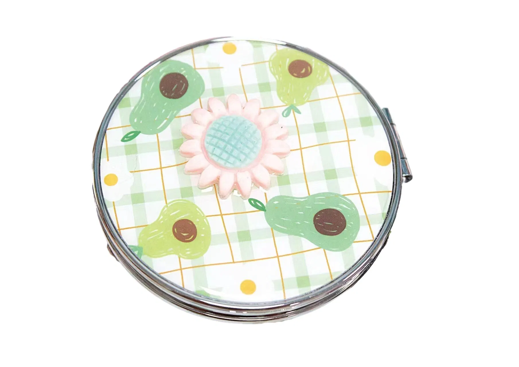 Circular Mirror with Drip Glue Decoration and Pocket