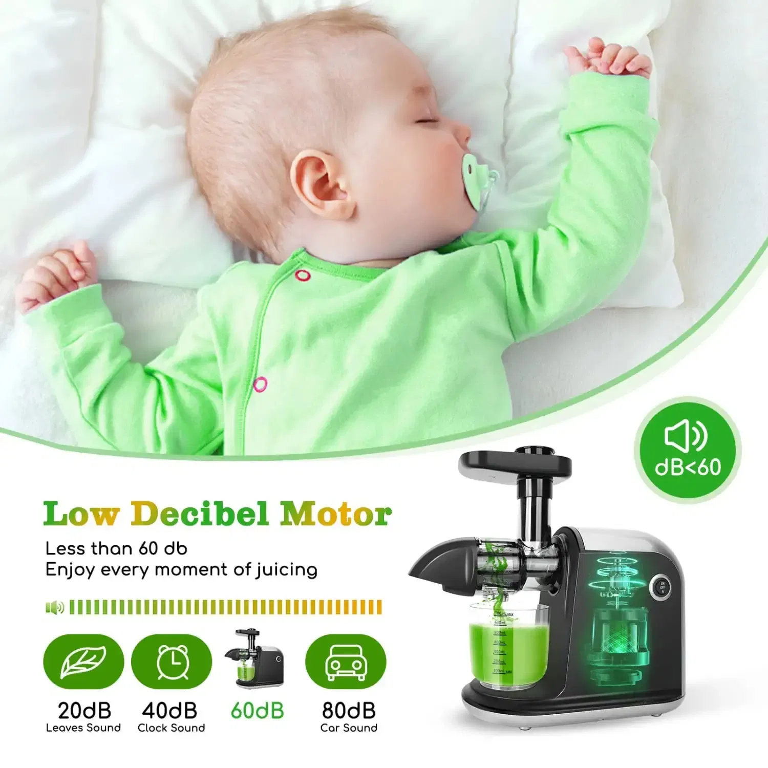 New Arrive Wholesale 150W Horizontal Slow Juicer Extractor with Very Low Speed 65rpm Cold Press Juicer Machine