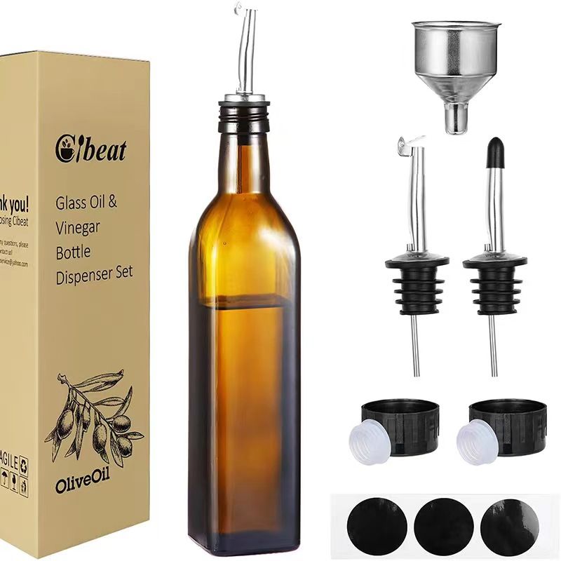 Empty Square Round Dark Green Clear Cooking Olive Oil Glass Bottles