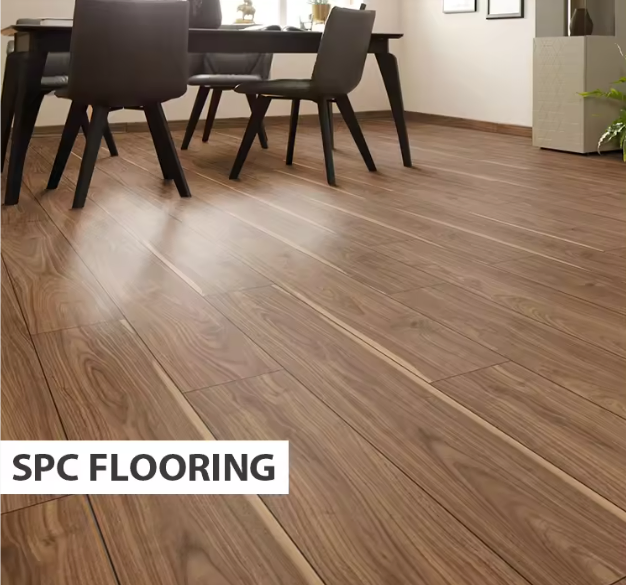 Plain/Hand-Scraped Spc Flooring Featuring UV Coating and Embossed Finish