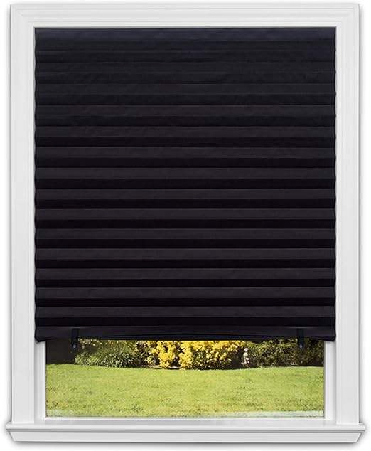 No Drill Blackout Pleated Paper Shades Easy Lift Trim-at Home Applied