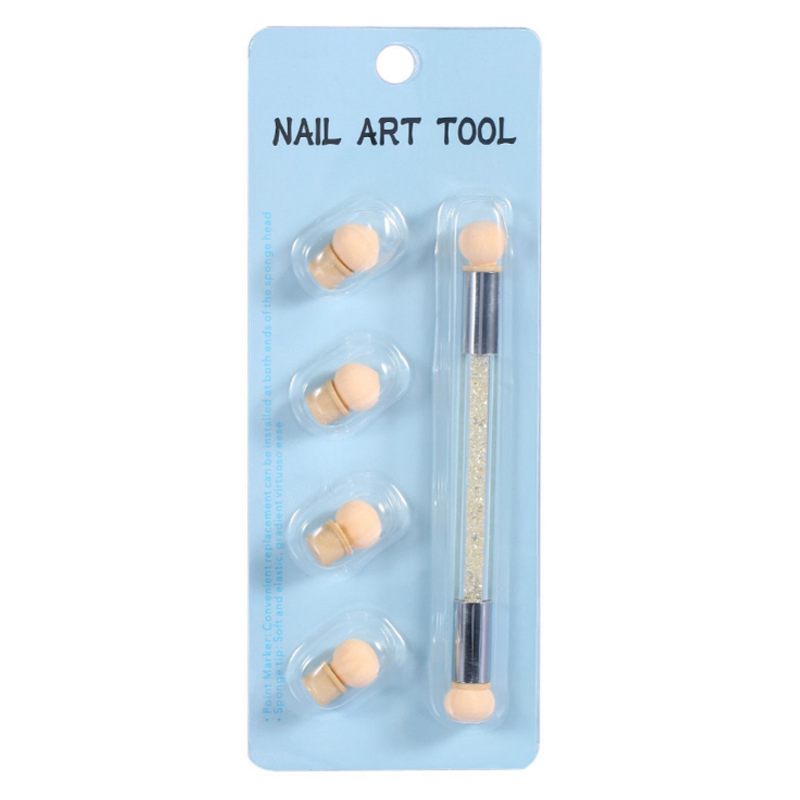 OEM 2-Head Nail Art Sponge Gradient Dotting Brush with 4-Sponge Head