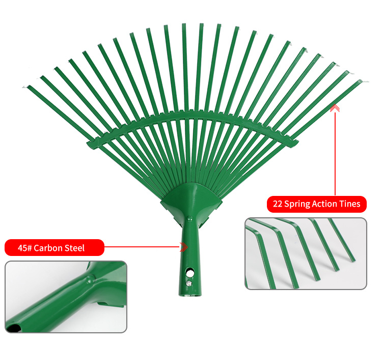 Heavy Duty Steel Garden Lawn Rake 22 Teeth Wooden Handle