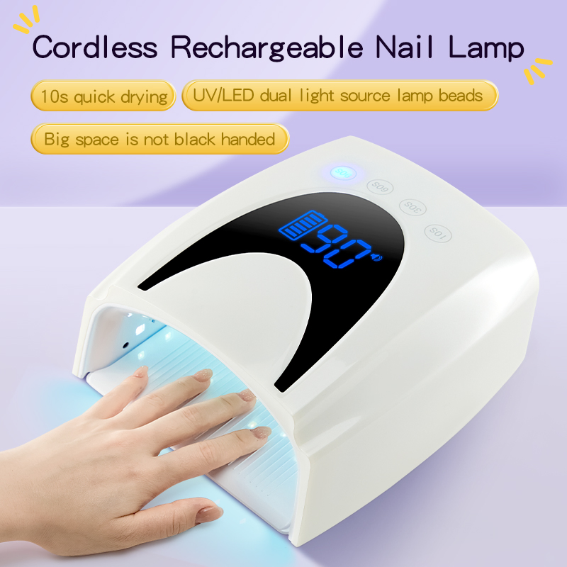 72W LED Nail Lamp Rechargeable Cordless Extension Nails Gel Polish LED Light for Salon Manicure Home Use