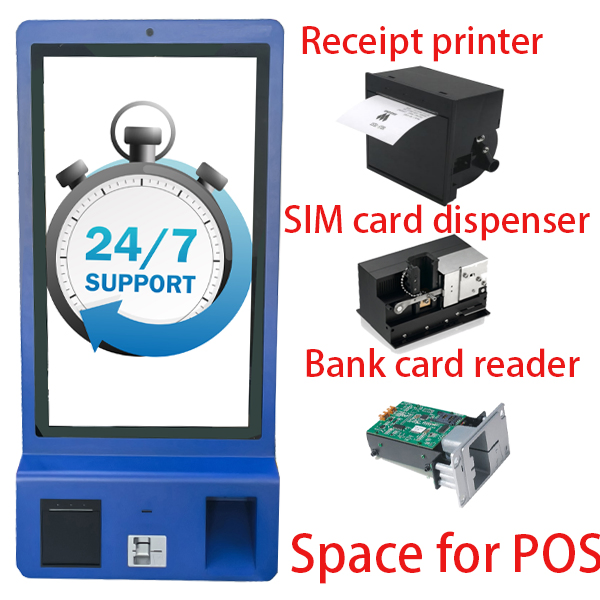 Wall Mount Floor Standing 27 32 Inch Receipt Printer Qrcode Scanner Kiosk for Restaurant