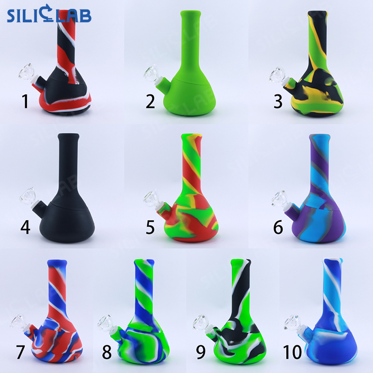 8.5 Inch Silicone Bubbler Water Pipe Detachable Two Parts Beaker Base Straight Smoking Mouth Smoke Filter Pipe