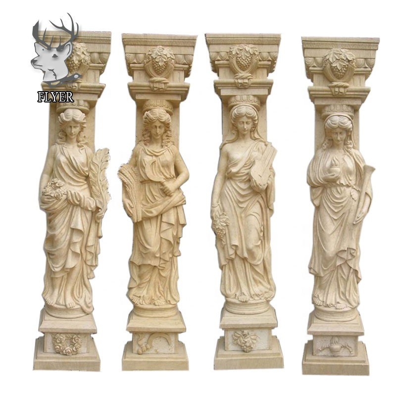 Home Decorative Marble Carving Lady Statue Pillars Carved Stone Woman Figure Sculpture