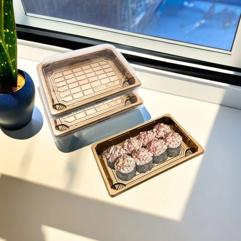 High Quality Disposable Sushi Food Packaging Food Grade Plastic Fast Food Container Eco-Friendly Takeaway Sushi Tray with Lid