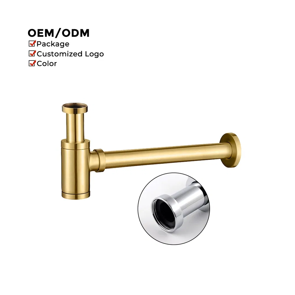 Premium Brass Gold Bottle Trap P-Trap for Contemporary Wash Basins