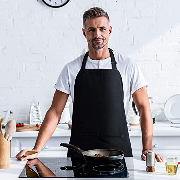 Adjustable Black Restaurant Bib Apron with 2 Pockets for Promotion