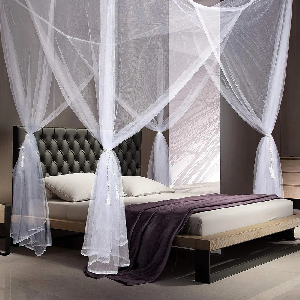 White Polyester Bed Netting Large Tent Mesh Insect Screen, Hanging Round Folding Double Bed Canopy Bedding Mosquito Net