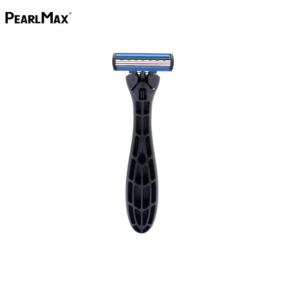 Pearlmax New Products Rubber Handle Safety Razor Blade Scrapper Man Stainless Steel Triple Blade Razor Barber Cheap Razor