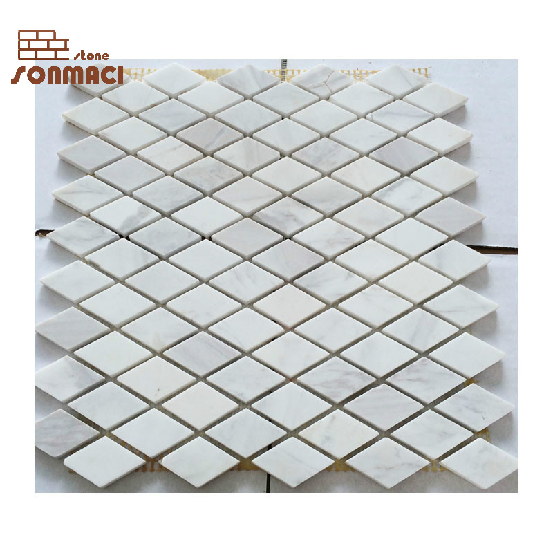 Carrara White Marble Diamond Shape Polished Stone Mosaic Tile