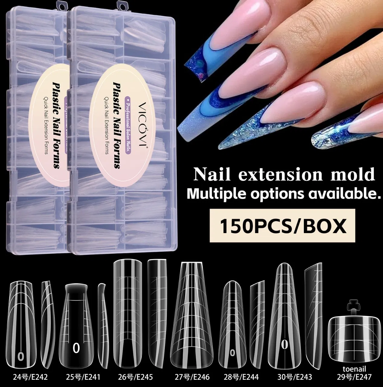 Online Wholesale and Retail Nail Form Dual Ballerina Easy Crystal Nail Extension Quick Building 150PCS Salon-Quality Nails for Clear Pink Dual Nail Form