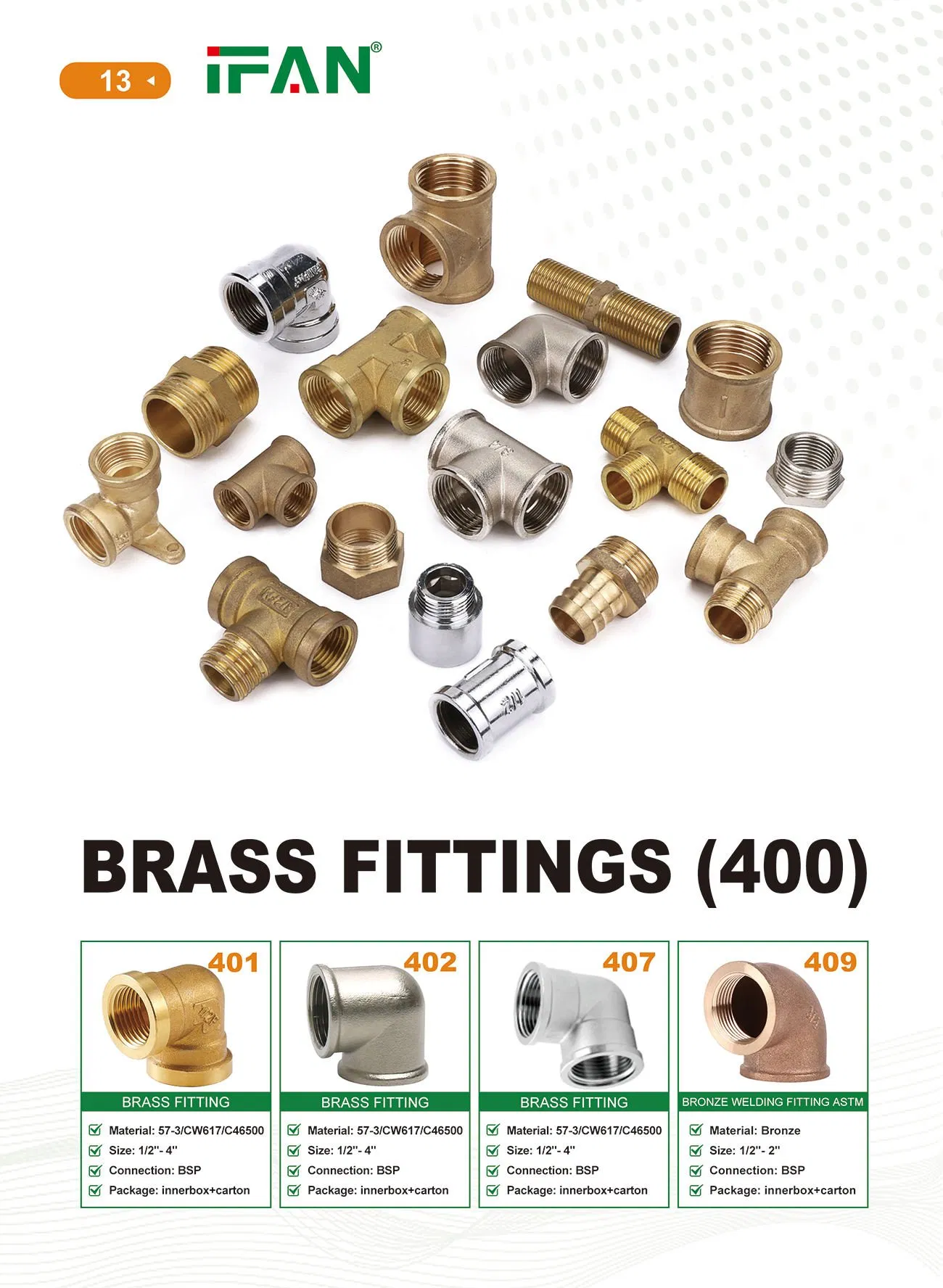 Ifan Factory Supply Brass Fittings Plumbing Forged Pipe Fittings Brass 1/2 3/4 Inch Brass Plumbing Fittings