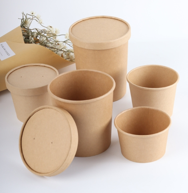 Disposable Kraft Paper Cup Takeaway PE Coated Hot Soup Bowl Cup