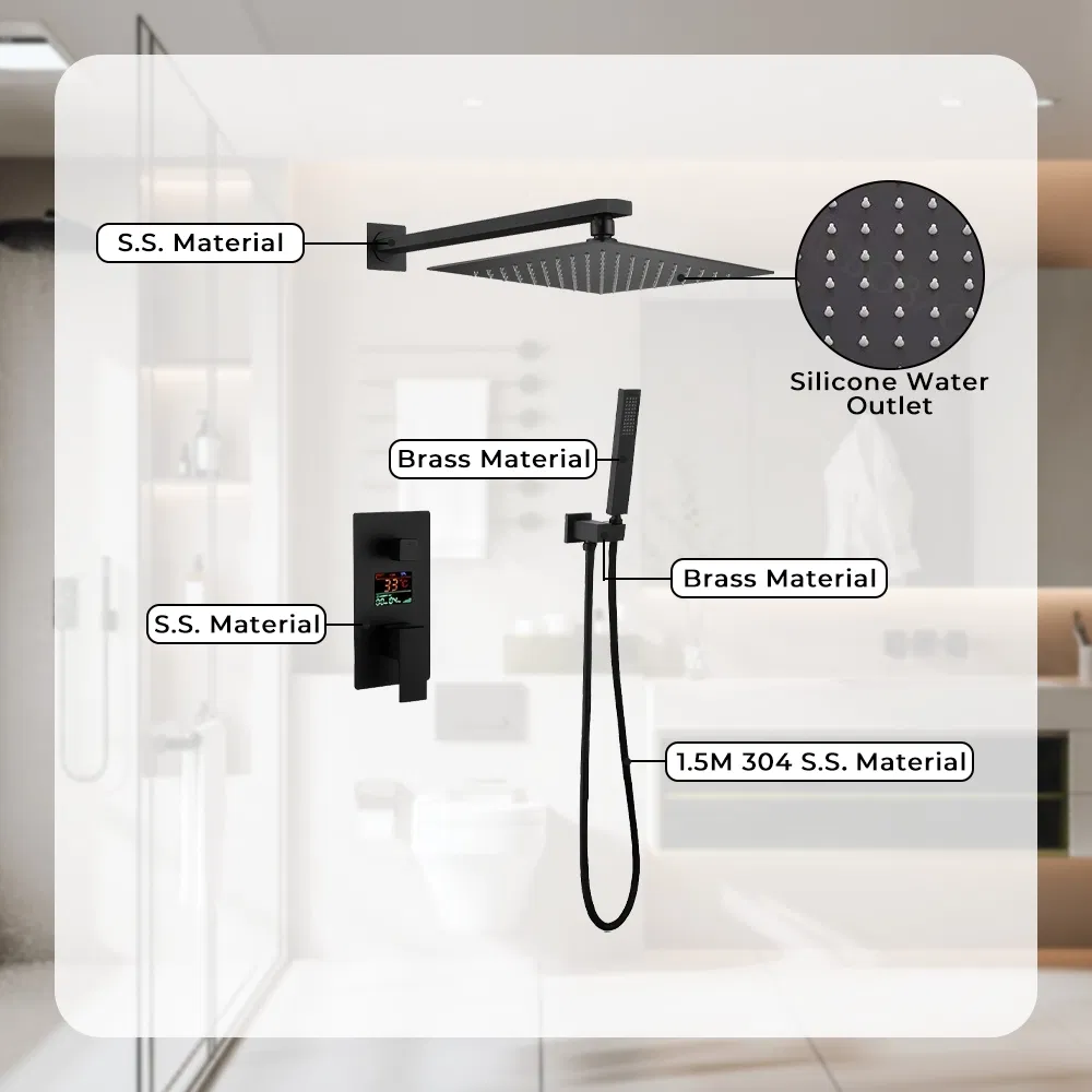 Brushed Gold Digital Display Concealed Shower Mixer with Brass Body
