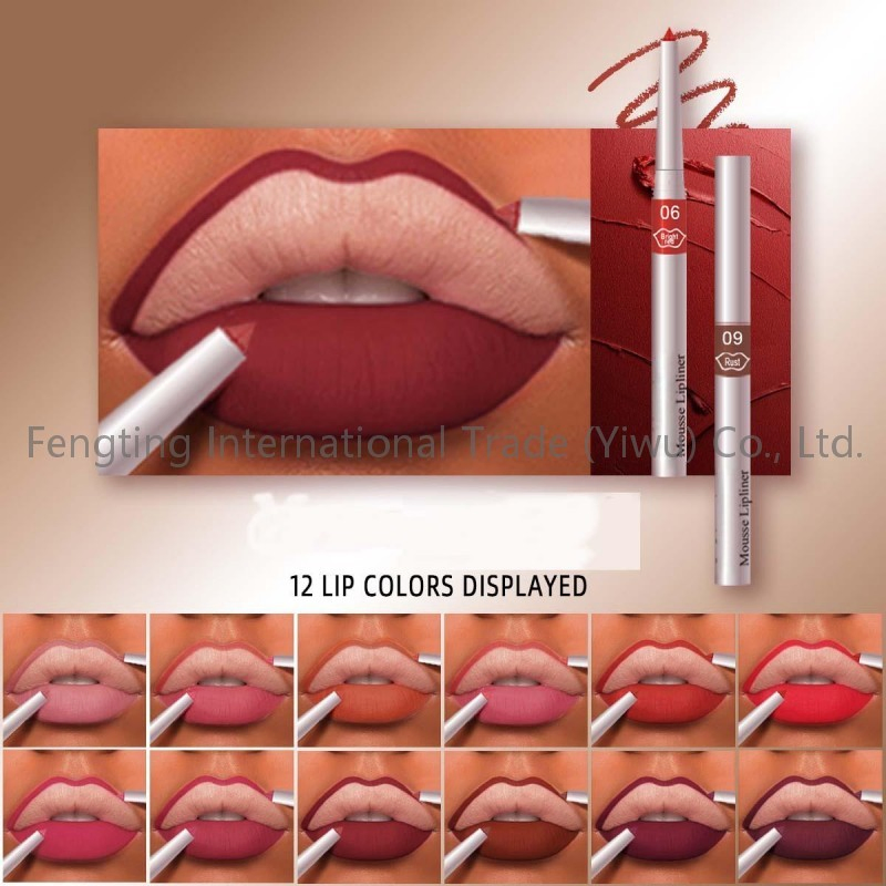 12-Piece Rotating Lip Liner Pen Set Long Wear Matte Lip Pencil Smooth Prone Not Fading Wholesale Makeup Lip Highlighters
