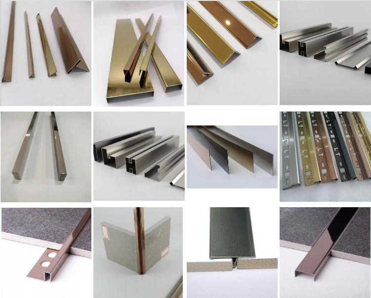 Customized Shape Metal Profiles Interior Decorative Project Silver Gold Tile Trim