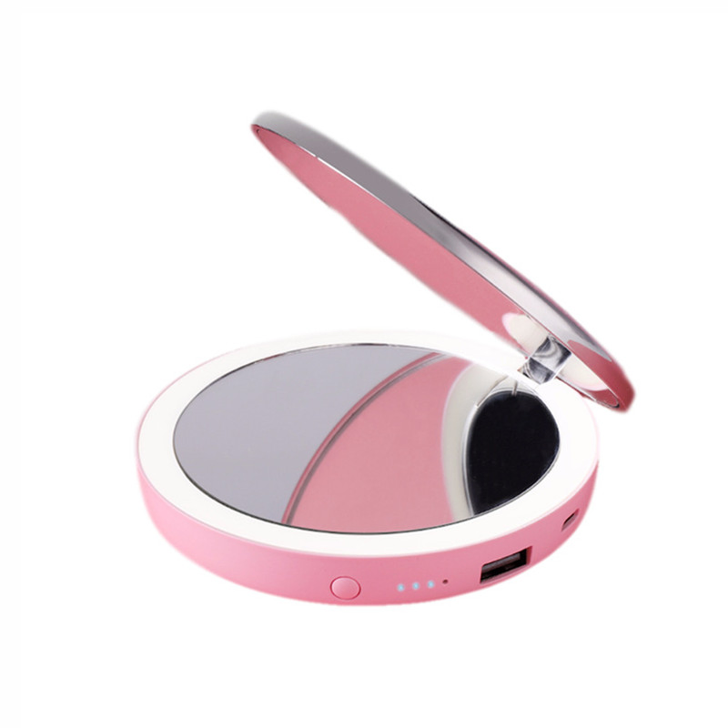 Female Gift Makeup Mirror Power Bank 5000 mAh Fill Light Round Mirror Power Bank
