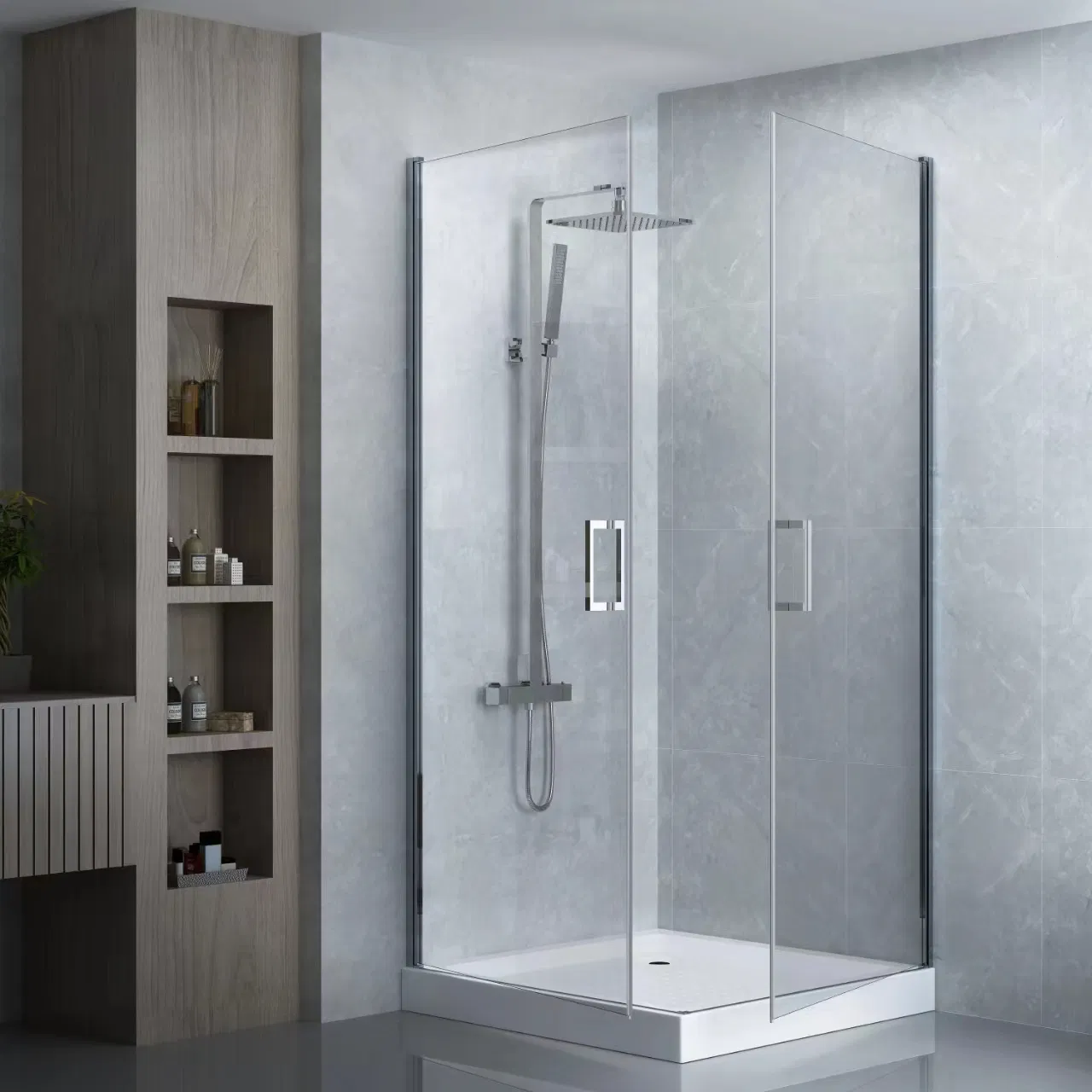 Bathroom Chromed Aluminium Framed Swing Pivot Shower Room Supplier 900X900