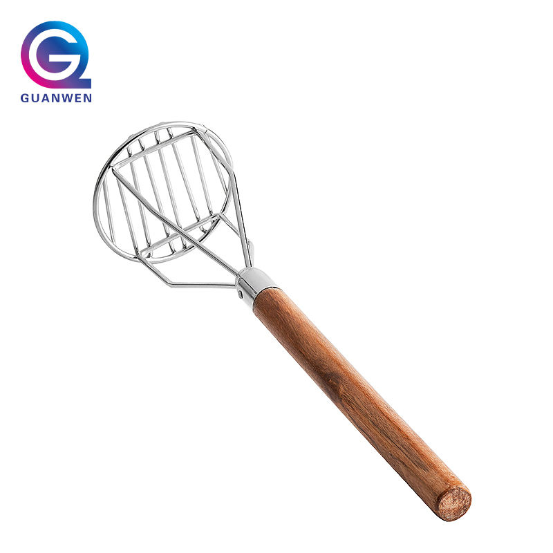 Commercial Heavy Duty Chrome-Plated Potato Masher with Wood Handle Potato Ricer